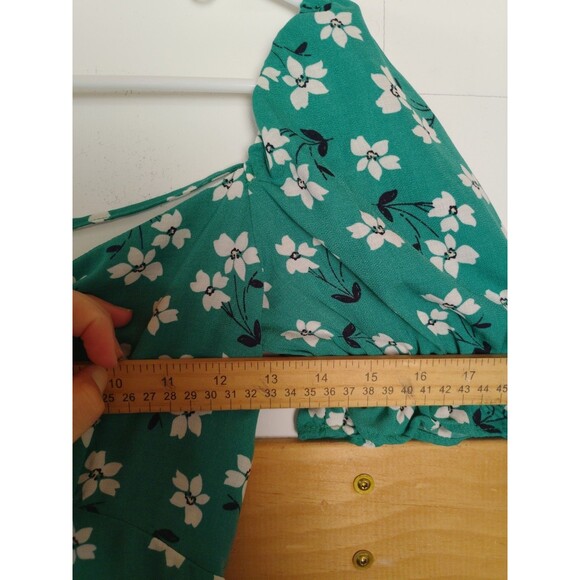 Lulus Women's Baby Doll Lace Up 90s Mini Dress Green Floral Blooming Bouquet S - Picture 7 of 9